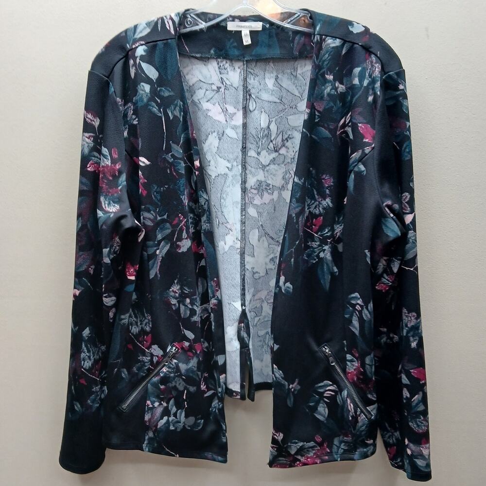 Maurices Floral Print Long Sleeve Open Front Light Jacket Office Wear Black XL